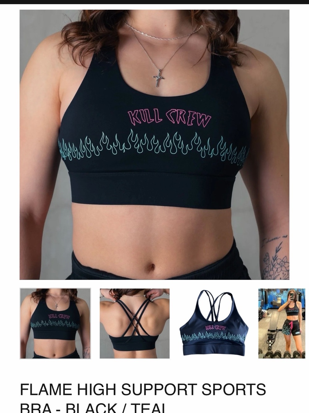 Kill Crew Porrada Series Vol. 1 Flames Sports Bra Black Pink Blue Strappy Medium